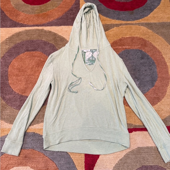 Roller Rabbit Tops - Roller Rabbit Lena V Neck Hoodie Green Ribbed Stretchy Paisley Women’s Medium